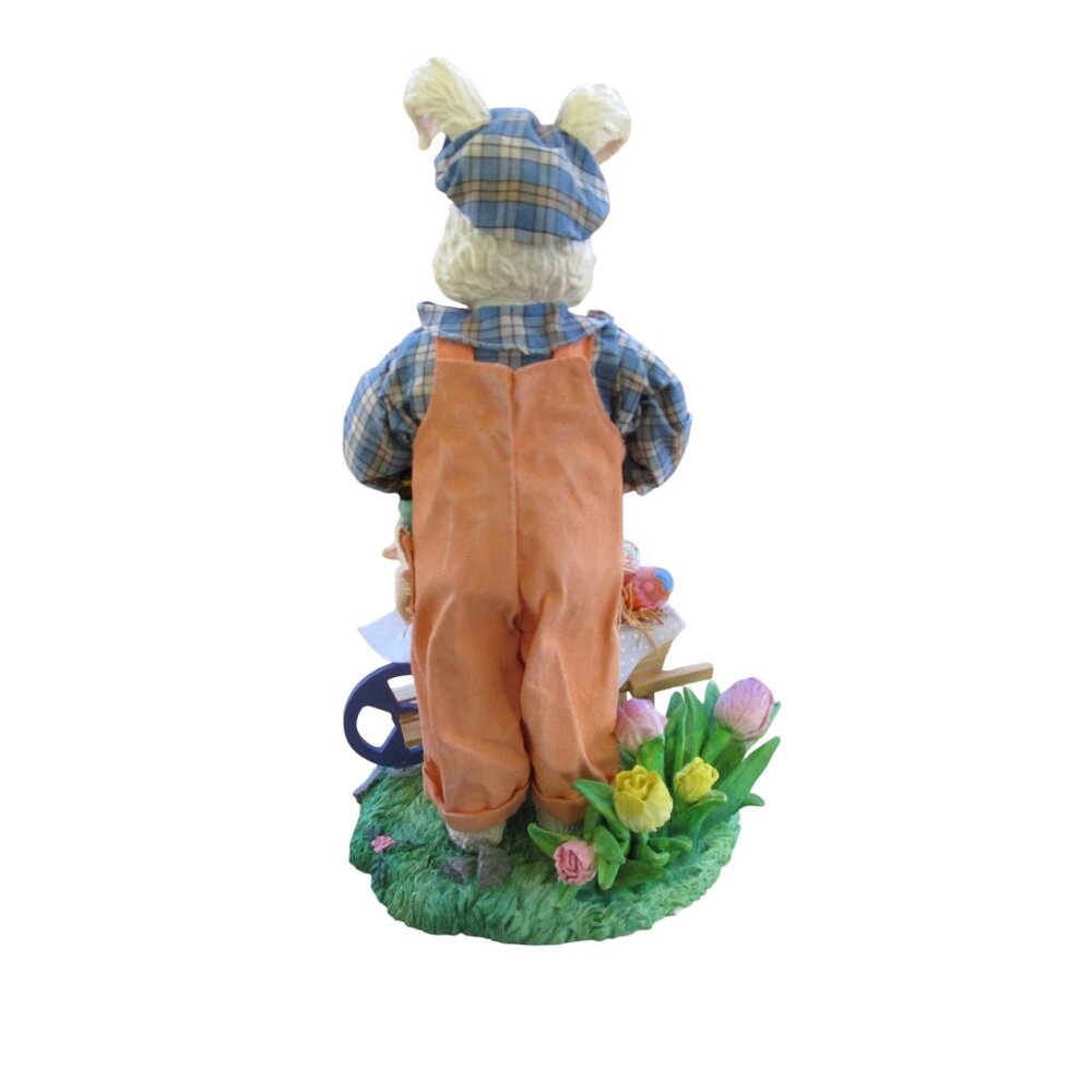 Fabric Mache Mr. Easter Bunny Paints Eggs Baby Bunny Duck In Wheelbarrow GUC - Picture 8 of 12